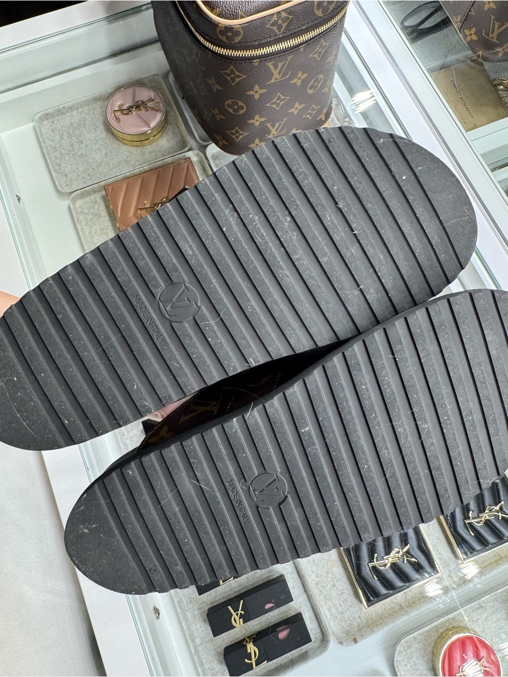 Louis Vuitton Brown Monogram Leather Slip-On Loafers with Gold Hardware - Picture 2 of 2